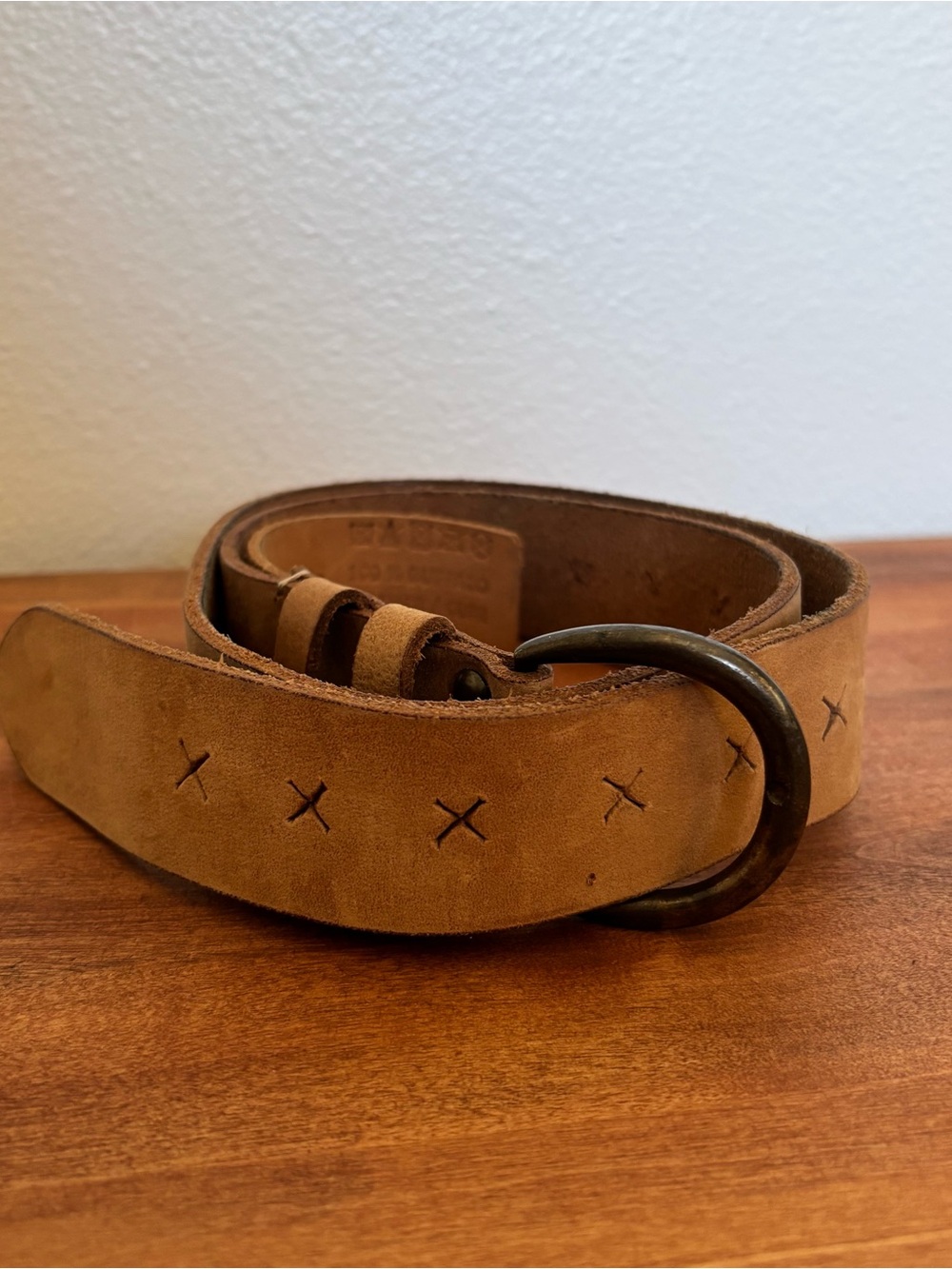 Tan Leather Belt with Round Buckle